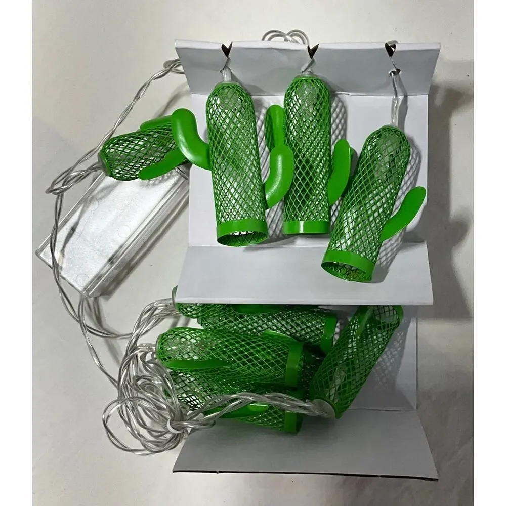 Garden Party Metal Mesh Light Set Green Cactus LED 5.5 feet Warm White Lights